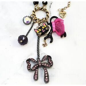 Betsey Johnson Kitty in a TuTu Lariat Necklace RARE Embellished Sparkly Glam
